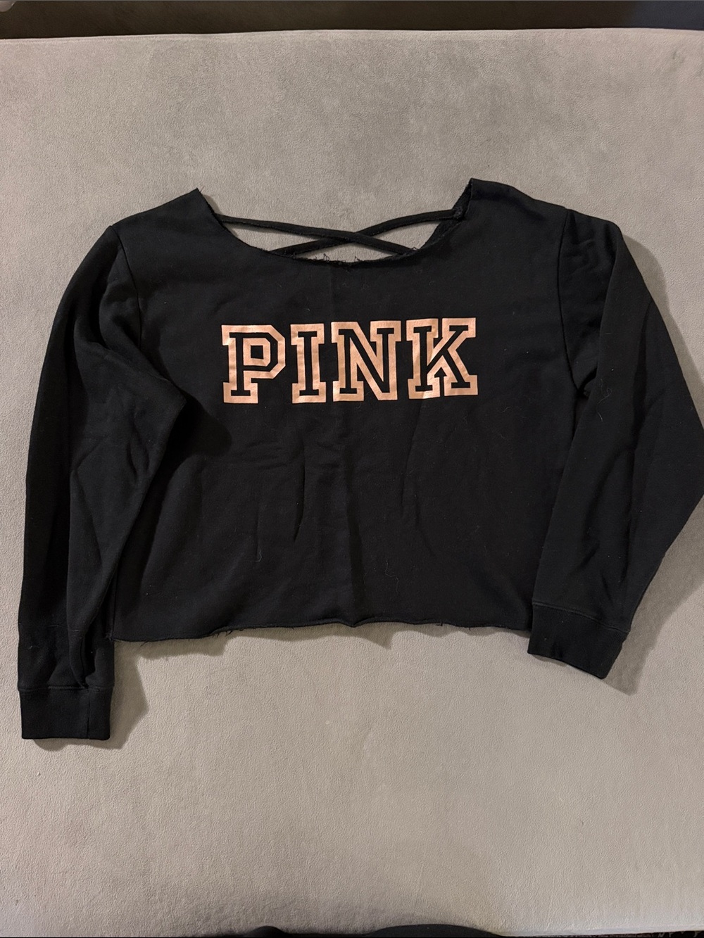 PINK Victoria's Secret Black Long-Sleeve Logo Sweatshirt with rose Lettering